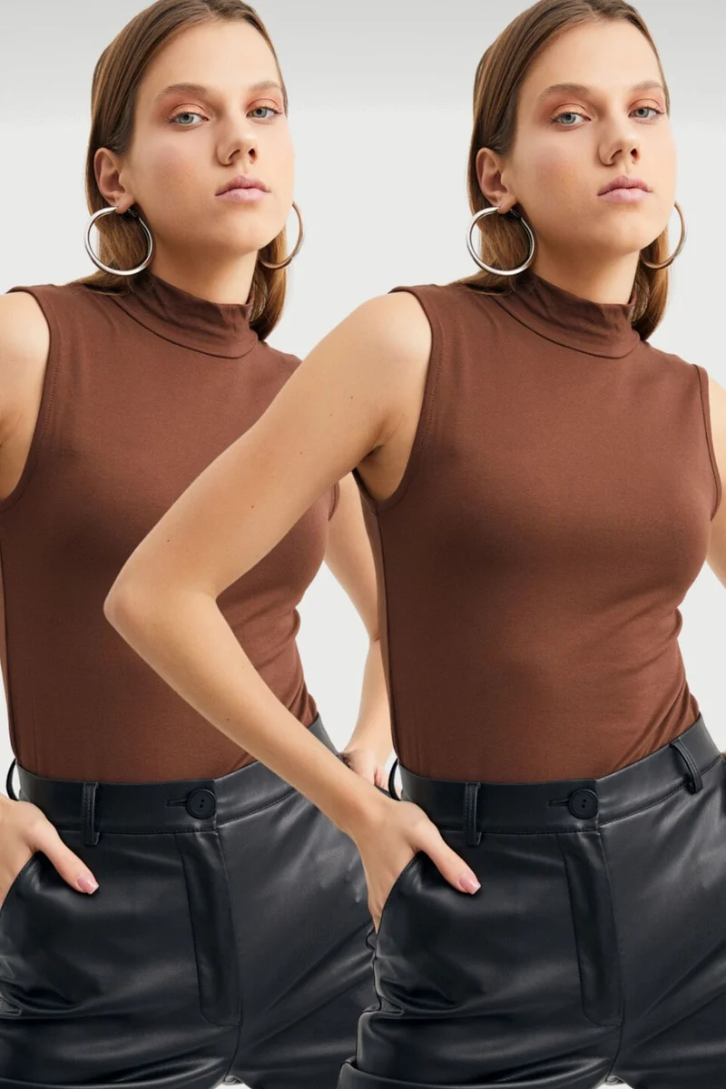 Bipantolon BIPANTOLON Women's 2-Pack Sleeveless Half Turtleneck Bodysuits