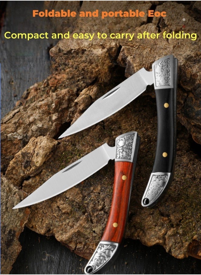 Browning - Stainless Steel Folding Knife Key Chain Pocket Knife Outdoor Color Wooden Handle Pocket Knife - Red Handle - Image 1