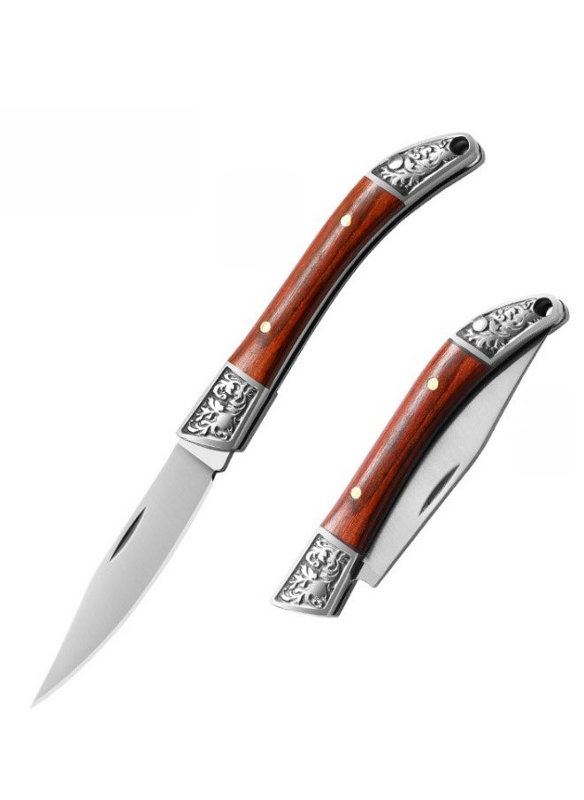 Browning - Stainless Steel Folding Knife Key Chain Pocket Knife Outdoor Color Wooden Handle Pocket Knife - Red Handle - Image 1