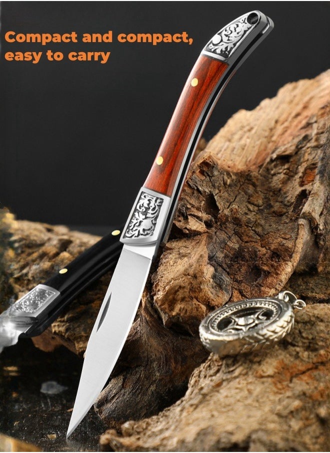 Browning - Stainless Steel Folding Knife Key Chain Pocket Knife Outdoor Color Wooden Handle Pocket Knife - Red Handle - Image 1