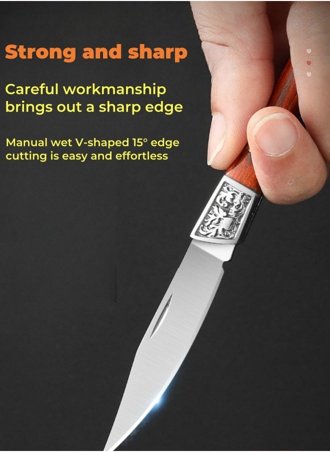 Browning - Stainless Steel Folding Knife Key Chain Pocket Knife Outdoor Color Wooden Handle Pocket Knife - Red Handle - Image 1