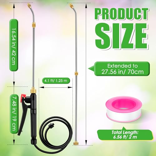 Enhon Pump Action Pressure Sprayer Wand Retractable 29 Stainless Steel Replacement Sprayer Wand with PVC Replacement Hose Shut off Valve - Image 3