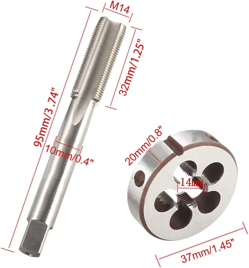SHENGQING M14x2.0mm HSS Metric Tap And Die Set Thread Tap And Round Thread Die Right Hand HSS Taper Silver Tone (2Pcs) - Image 4