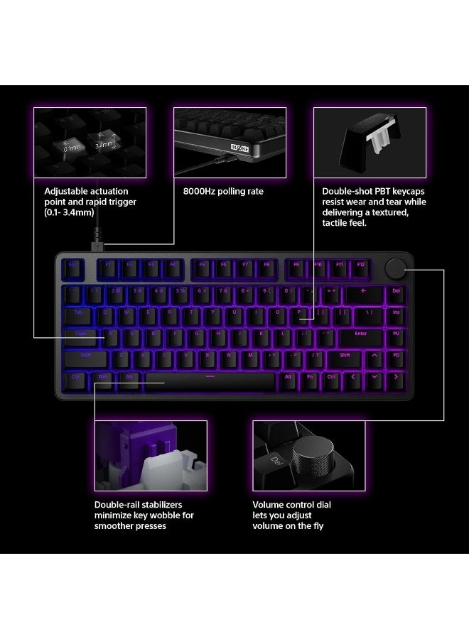 سوني Sony INZONE KBD-H75 75% Wired Aluminum Chassis Gaming Keyboard, Hall-Effect Switch, Rapid Trigger, Adjustable Actuation Point, 8000 Hz Polling Rate, RGB Lighting, Volume Dial - Black - Image 3