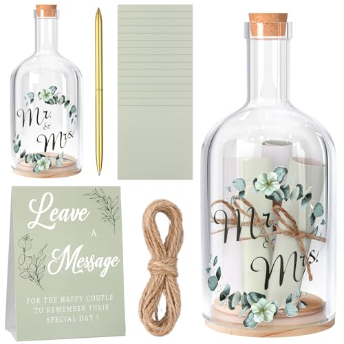Maxdot Wedding Guest Book 50 Paper Leaves for Message with Gold Pen Bridal Shower Accessories Wedding Party Alternative Guest Book in a Bottle with Cork Stopper Paper Scroll Message for Newlyweds - Image 1