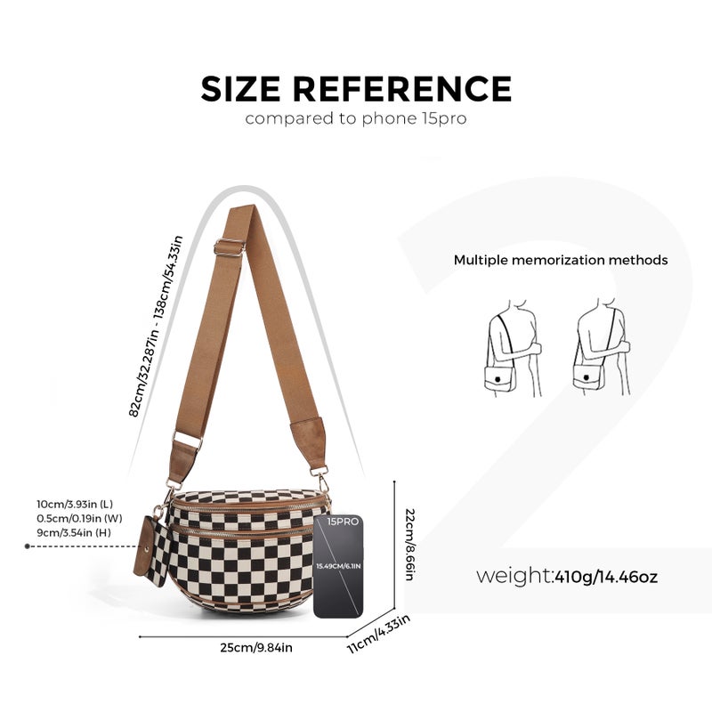Women's Checkered Crossbody Bag with Shoulder Strap - Image 4