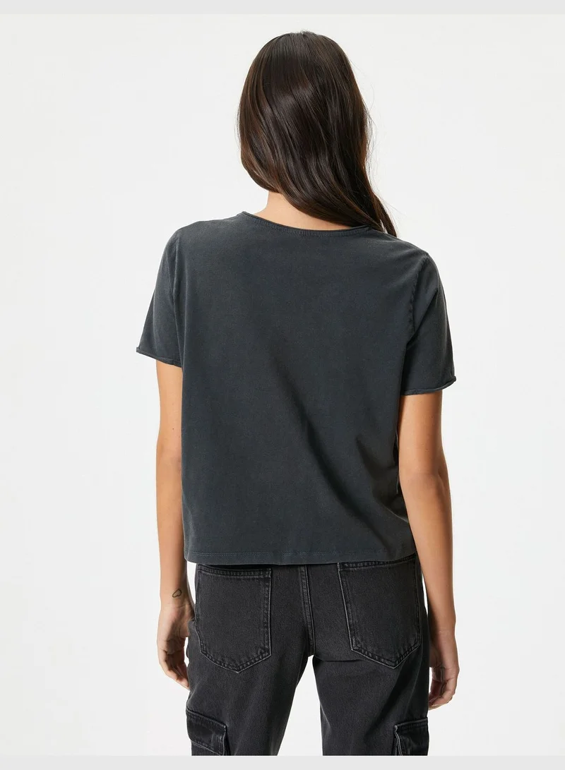 KOTON Cotton Short Sleeve Crew Neck Printed T-Shirt
