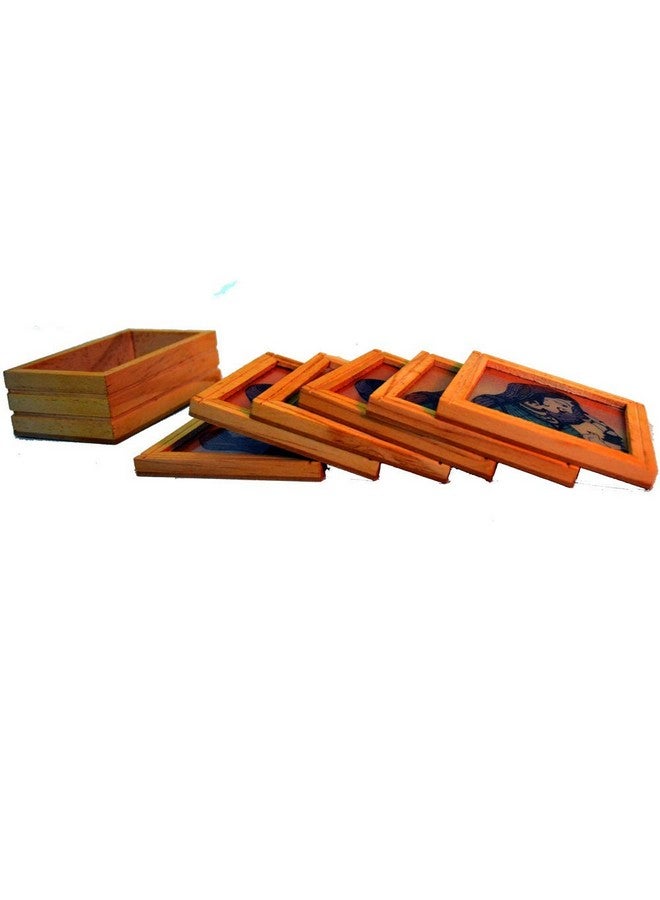 Santarms Jaipuri Handcrafted Wooden Coaster Set - Indian Tea and Coffee Drink Coasters, of 6 Square Coasters for Cups, Mugs, Dining Table, Elegant Drinks - Image 4