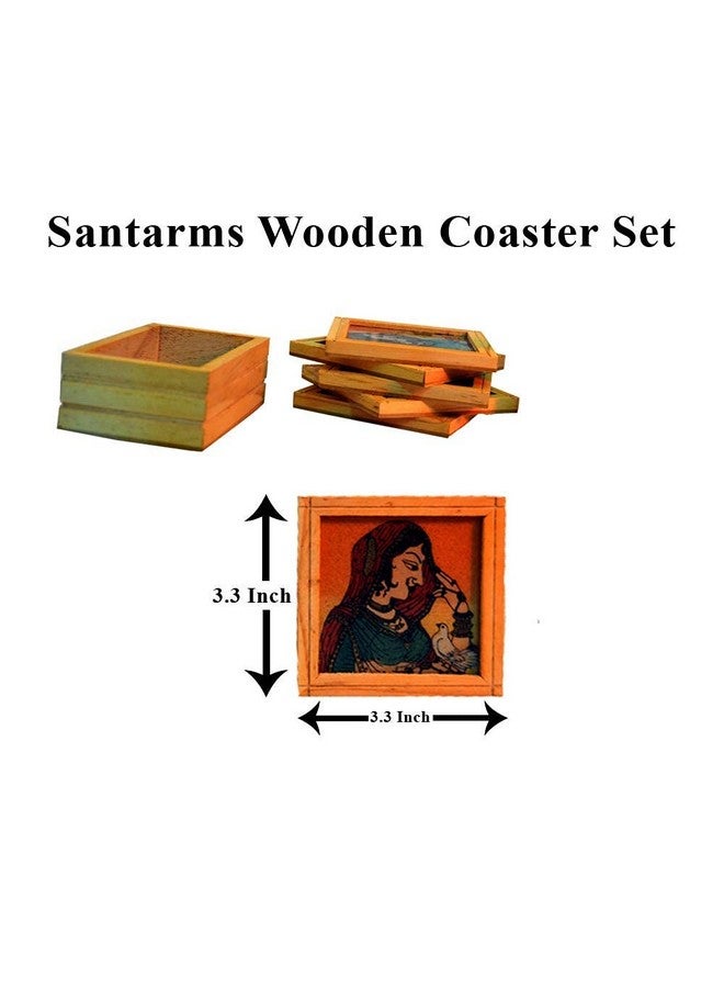 Santarms Jaipuri Handcrafted Wooden Coaster Set - Indian Tea and Coffee Drink Coasters, of 6 Square Coasters for Cups, Mugs, Dining Table, Elegant Drinks - Image 2