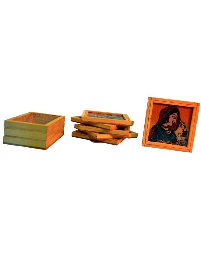 Santarms Jaipuri Handcrafted Wooden Coaster Set - Indian Tea and Coffee Drink Coasters, of 6 Square Coasters for Cups, Mugs, Dining Table, Elegant Drinks - Image 1