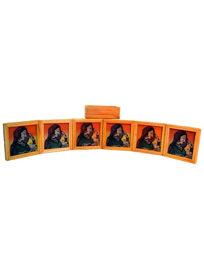Santarms Jaipuri Handcrafted Wooden Coaster Set - Indian Tea and Coffee Drink Coasters, of 6 Square Coasters for Cups, Mugs, Dining Table, Elegant Drinks - Image 3