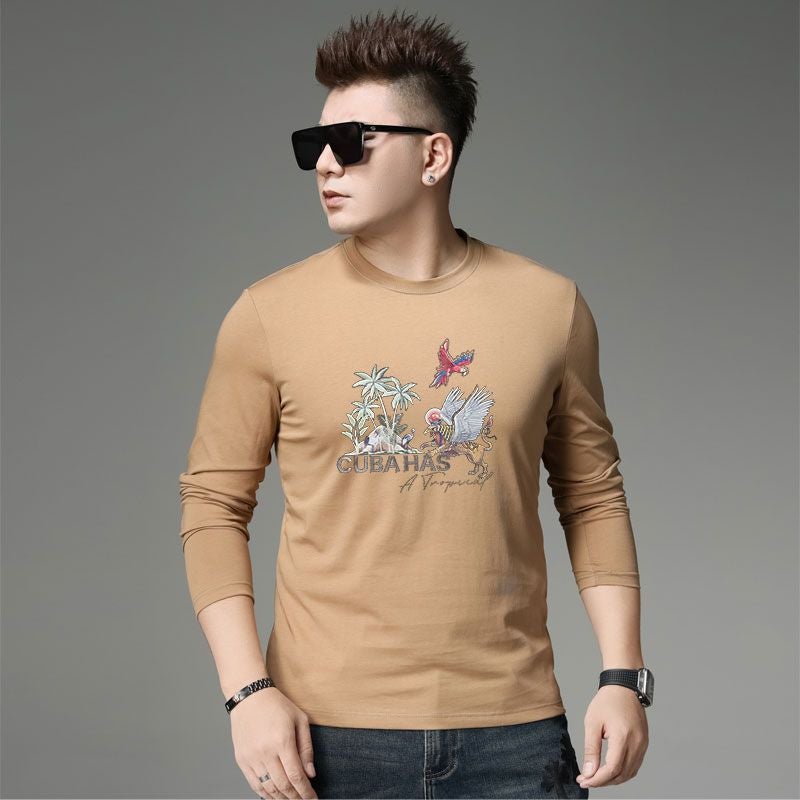 European Station 2024 Autumn New Long-Sleeved T-Shirt Men'S Trendy Brand Fashion Printed Base T-Shirt Round Neck Top For Men - Image 4