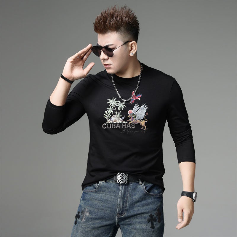 European Station 2024 Autumn New Long-Sleeved T-Shirt Men'S Trendy Brand Fashion Printed Base T-Shirt Round Neck Top For Men - Image 5