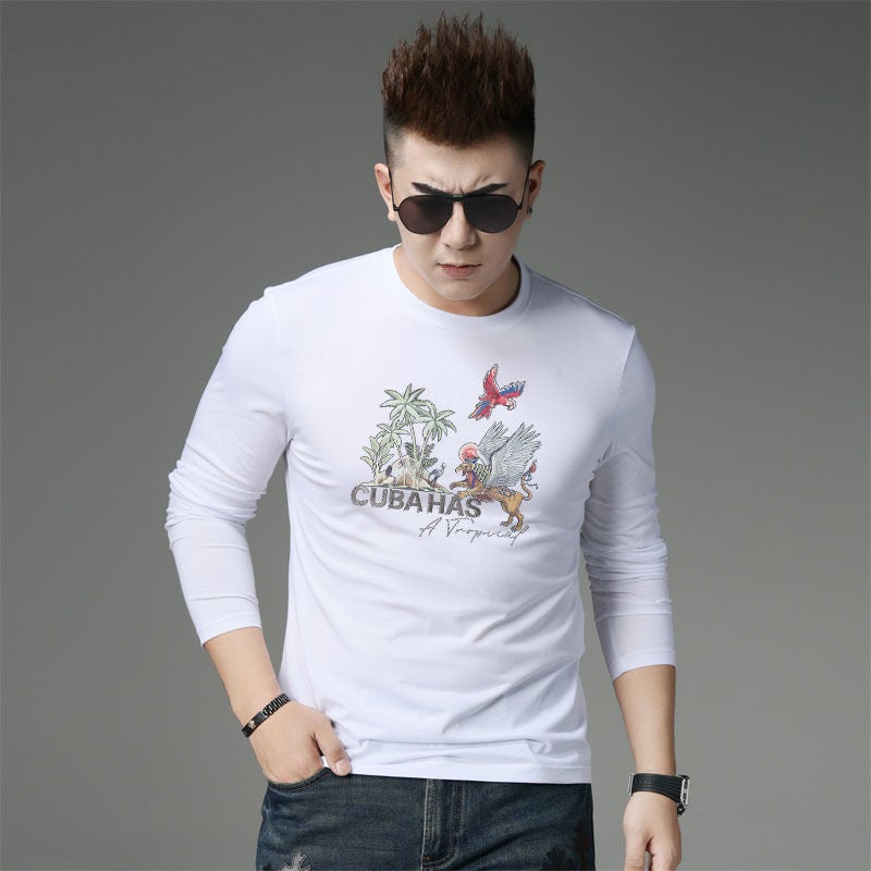 European Station 2024 Autumn New Long-Sleeved T-Shirt Men'S Trendy Brand Fashion Printed Base T-Shirt Round Neck Top For Men - Image 3