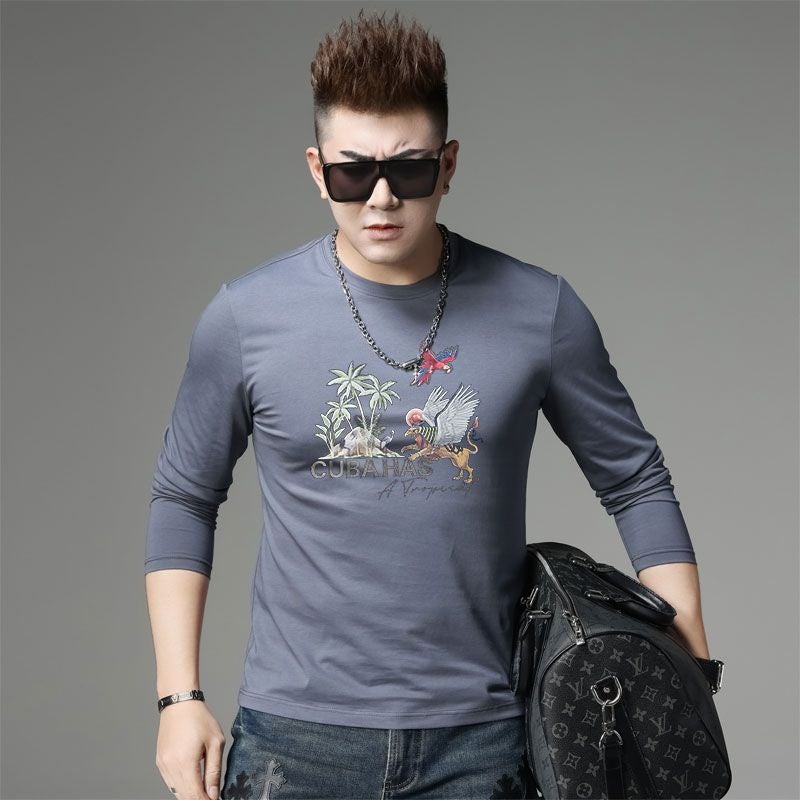 European Station 2024 Autumn New Long-Sleeved T-Shirt Men'S Trendy Brand Fashion Printed Base T-Shirt Round Neck Top For Men - Image 2
