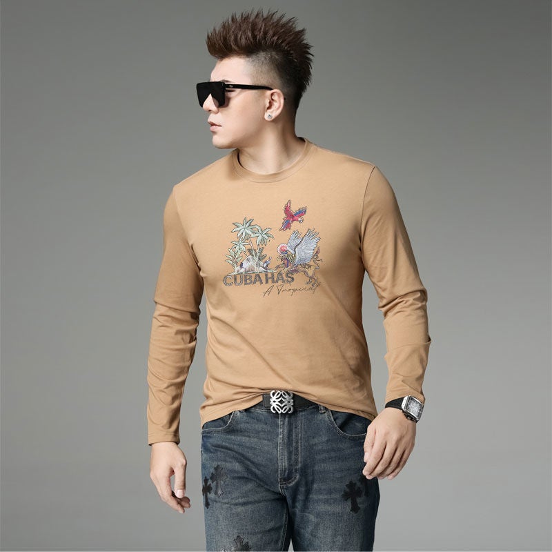 European Station 2024 Autumn New Long-Sleeved T-Shirt Men'S Trendy Brand Fashion Printed Base T-Shirt Round Neck Top For Men - Image 1