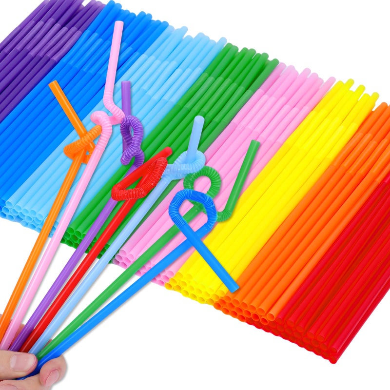 Tomnk 300pcs 103 Inches Disposable Flexible Bendy Drinking Straws Plastic Straws