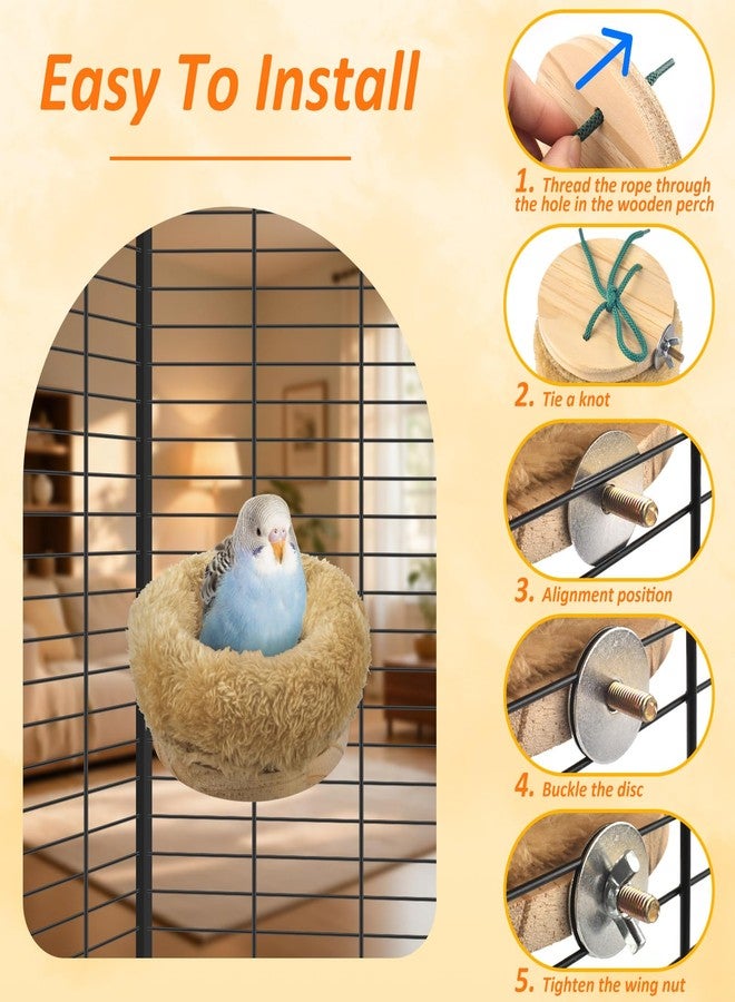 DBNESS Small Bird Nest for Cage, Removable Plush Parrot Hammock Bed, Winter Warm Resting Perch Platform for Small Budgies, Lovebirds, Canaries, Sparrows, Hamster - Image 3