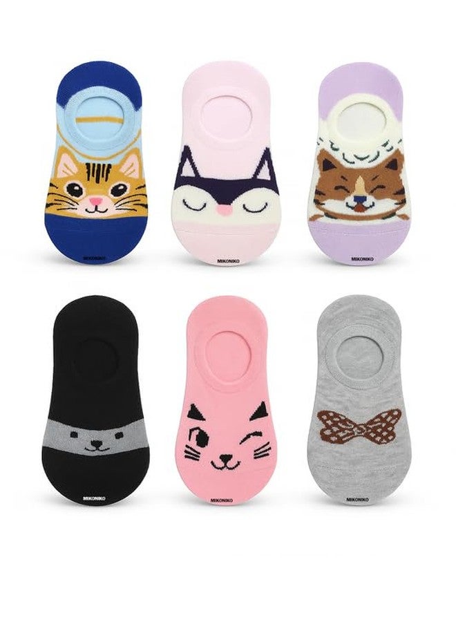 MIKONIKO Kids Loafer Socks - Cute Cat Design, Soft Cotton, Breathable & Comfortable, for Boys & Girls Age 13-14 Years (6 Pairs, Multicolor)- - Image 1