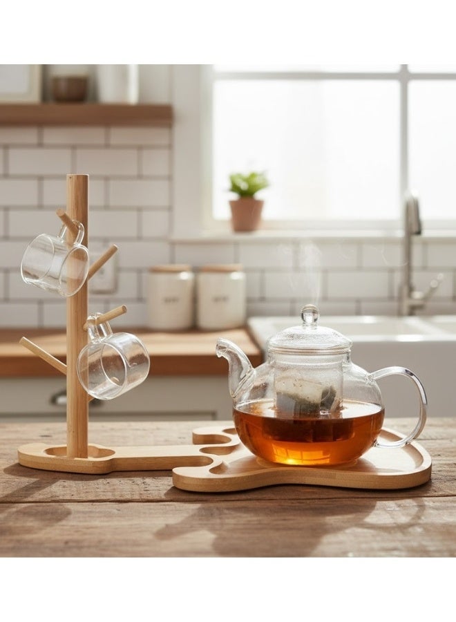 Happy Home Guitar Shaped Bamboo Mug Holder - Stylish Mug Drying Rack with Stable Base and 4 Hooks for Hanging Mugs or Glass Cups - Modern Decor Design for Kitchen or Office - Image 1