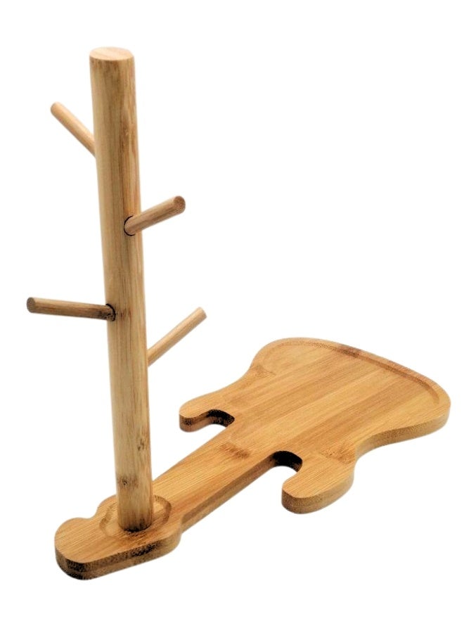 Happy Home Guitar Shaped Bamboo Mug Holder - Stylish Mug Drying Rack with Stable Base and 4 Hooks for Hanging Mugs or Glass Cups - Modern Decor Design for Kitchen or Office - Image 3