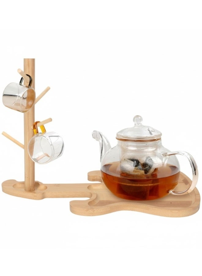 Happy Home Guitar Shaped Bamboo Mug Holder - Stylish Mug Drying Rack with Stable Base and 4 Hooks for Hanging Mugs or Glass Cups - Modern Decor Design for Kitchen or Office - Image 2