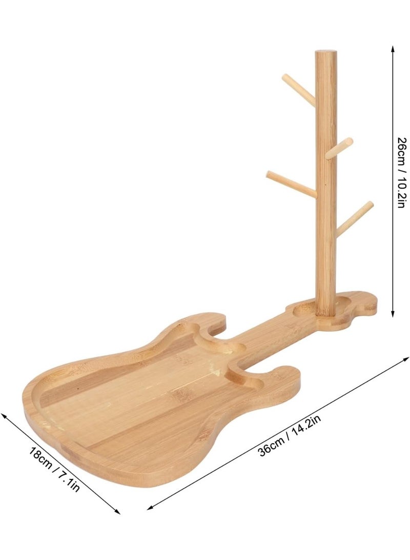 Happy Home Guitar Shaped Bamboo Mug Holder - Stylish Mug Drying Rack with Stable Base and 4 Hooks for Hanging Mugs or Glass Cups - Modern Decor Design for Kitchen or Office - Image 5