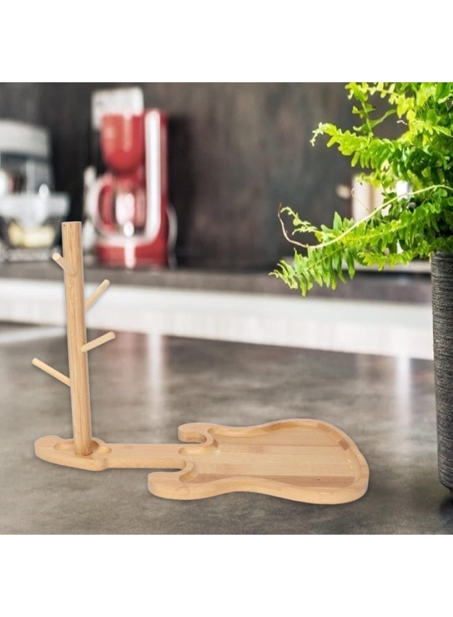 Happy Home Guitar Shaped Bamboo Mug Holder - Stylish Mug Drying Rack with Stable Base and 4 Hooks for Hanging Mugs or Glass Cups - Modern Decor Design for Kitchen or Office - Image 4