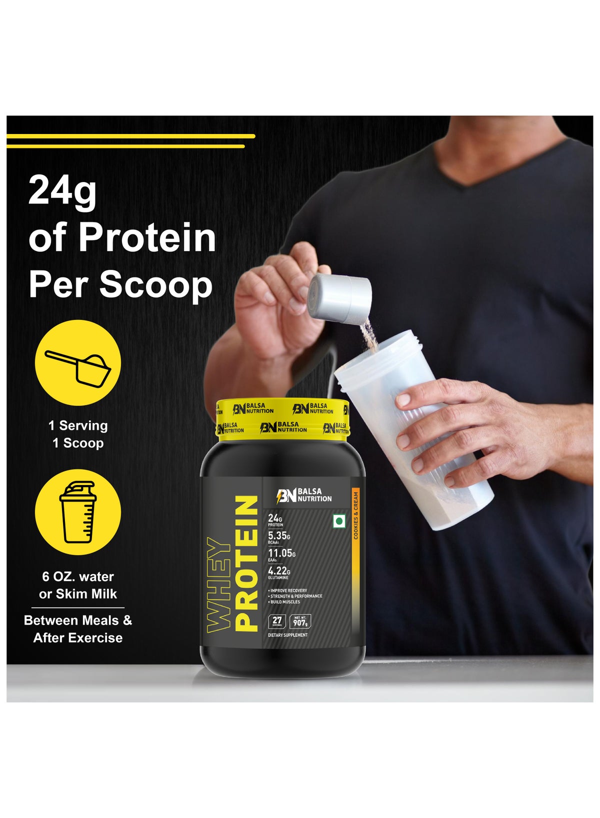 Whey Protein Powder- 907G, 33G Per Serving (Cookies & Cream)