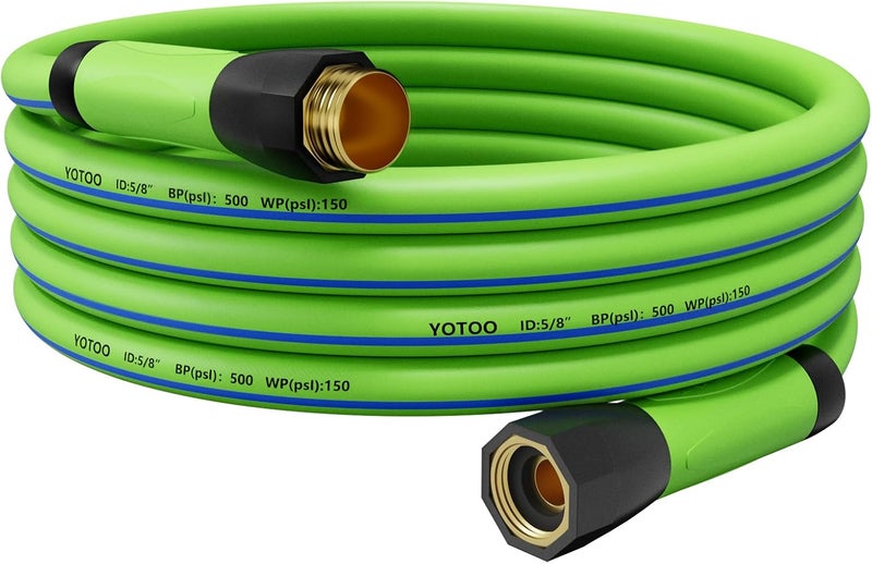 يوتوو 1 YOTOO خرطوم مياه حديقة هجين شديد التحمل 5/8 بوصة × 10 أقدام 150 PSI، مقاوم للالتواء، مرن لجميع الأحوال الجوية مع مقبض دوار ووصلات نحاسية صلبة GHT مقاس 3/4 بوصة، أخضر + أزرق - Image 1