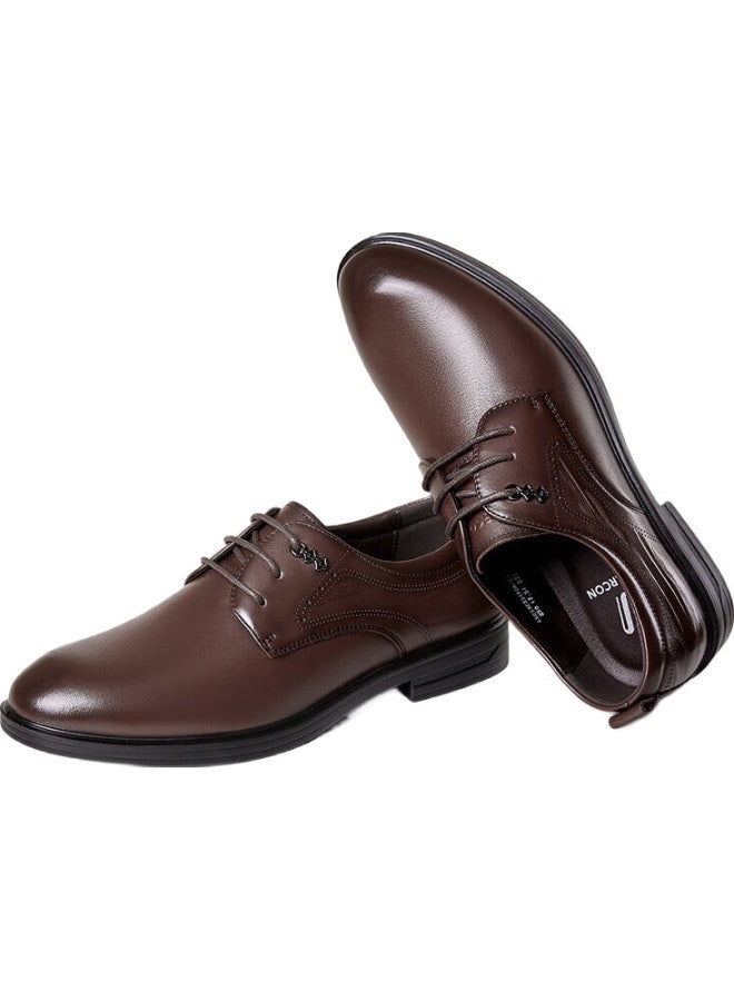 YEARCON أحذية رجال، أحذية رسمية للأعمال ذات مقدمة دائرية، أحذية جلدية عصرية مزودة بأربطة، أحذية زفاف ديربي، 53449W، بني، مقاس 43 - Image 2