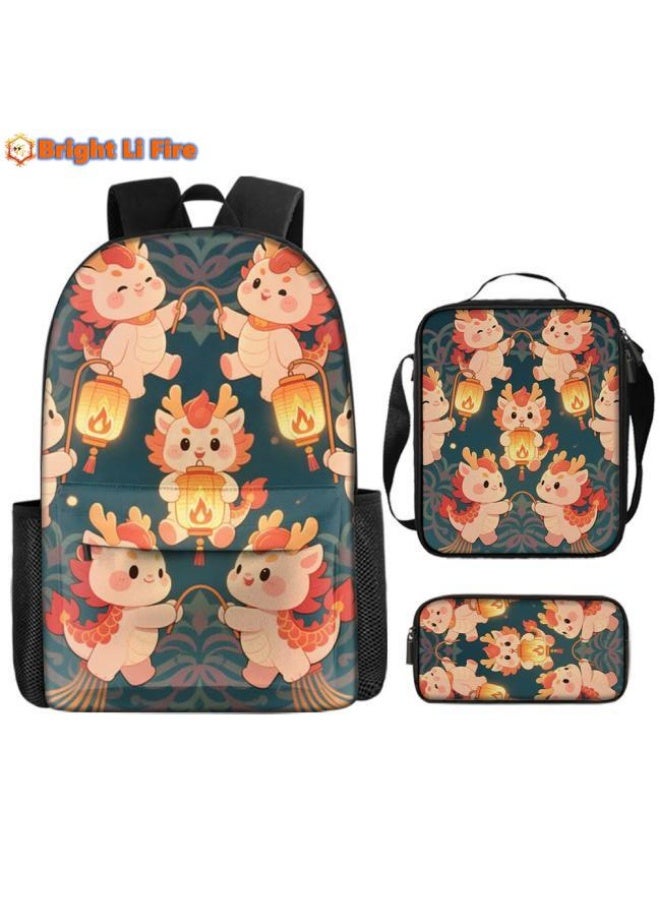 Bright Li Fire popular new cute cartoon print, three-piece practical bag combination (students, children, friends outings, mountain climbing, etc. can be used) - 18 - Image 1