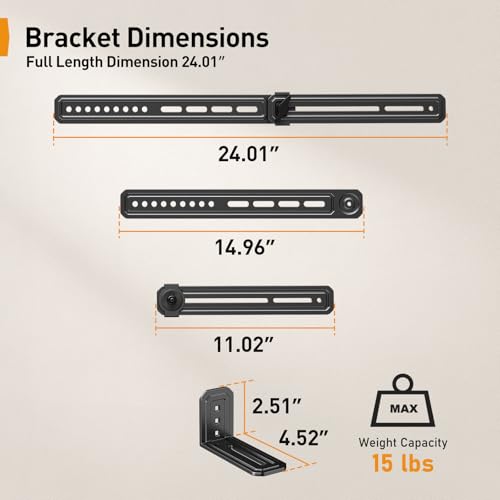 Perlegear Soundbar Mount with Adjustable Height, Sound bar Mount up to 15 lbs, Soundbar Mount Under TV or Above TV, Soundbar tv Mount Bracket with Detachable Long Extension Plates PGSM04B - Image 2