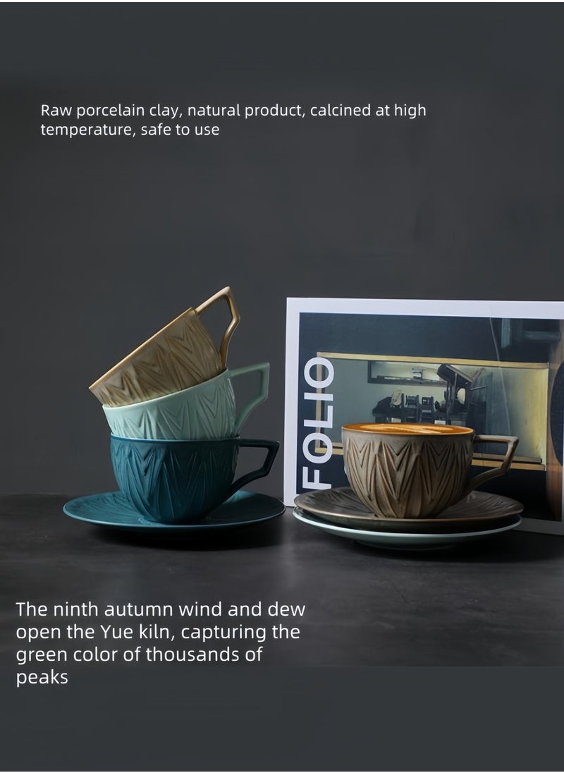 nihao Retro Coffee Set Ceramic Coffee cup and Saucer Set Mug，Tumbler， 250ML  - Image 2