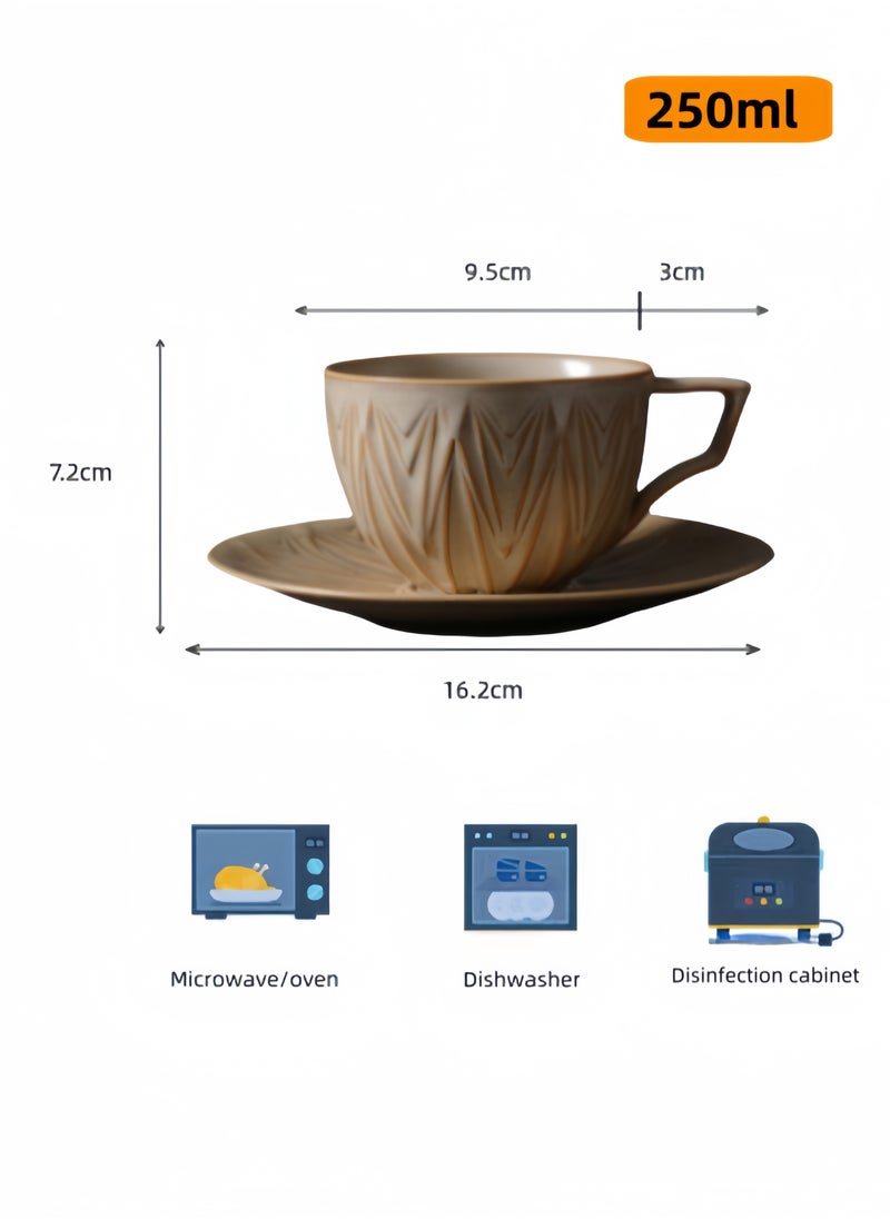 nihao Retro Coffee Set Ceramic Coffee cup and Saucer Set Mug，Tumbler， 250ML  - Image 3