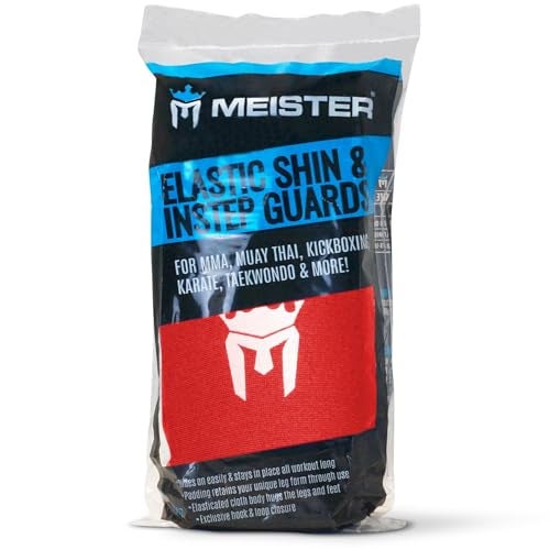 Meister MMA Elastic Cloth Shin & Instep Padded Guards (Pair) - Red - Youth/X-Small - Image 4