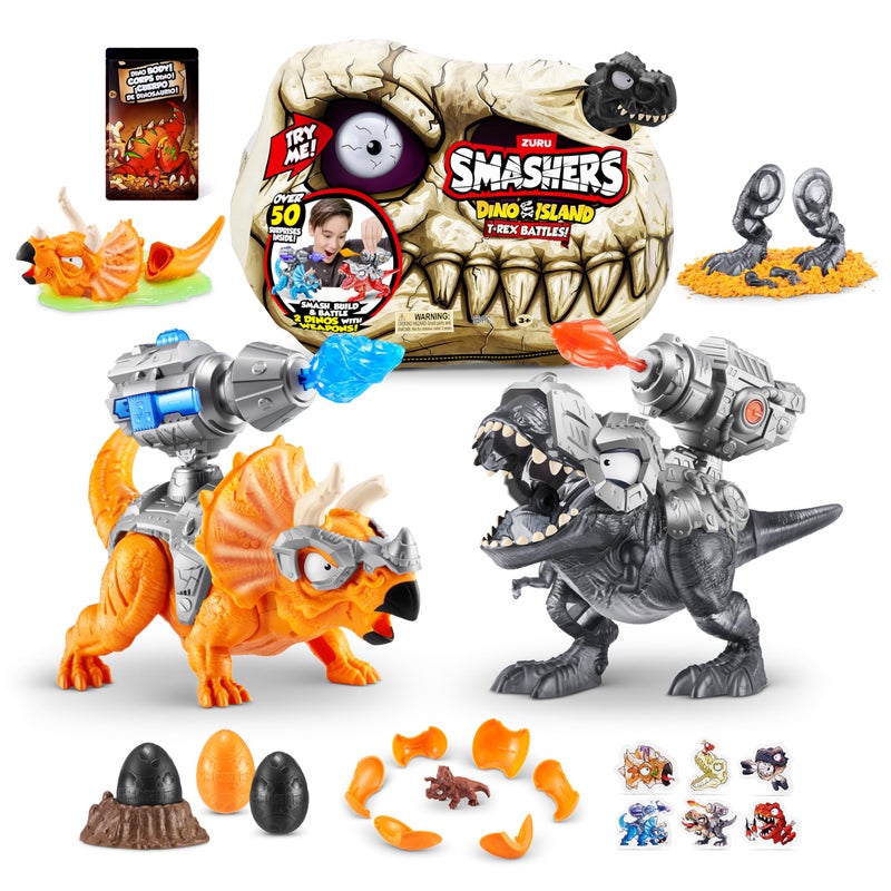 ZURU SMASHERS Smashers Dino Island T-Rex Battles (Black Version) by ZURU 50+ Surprises Boys Collectible Dinosaur T-Rex Triceratops Surprise Slime Sand Compounds Discovery - Image 1