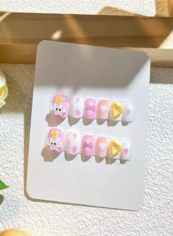 KRIVTEJ Kids Girl Press On nails, Cartoon Kawaii Resin Art Cartoon Design, Press On 12pcs Trendy Nails - Multi Color & Design. (1 Box) - Image 5