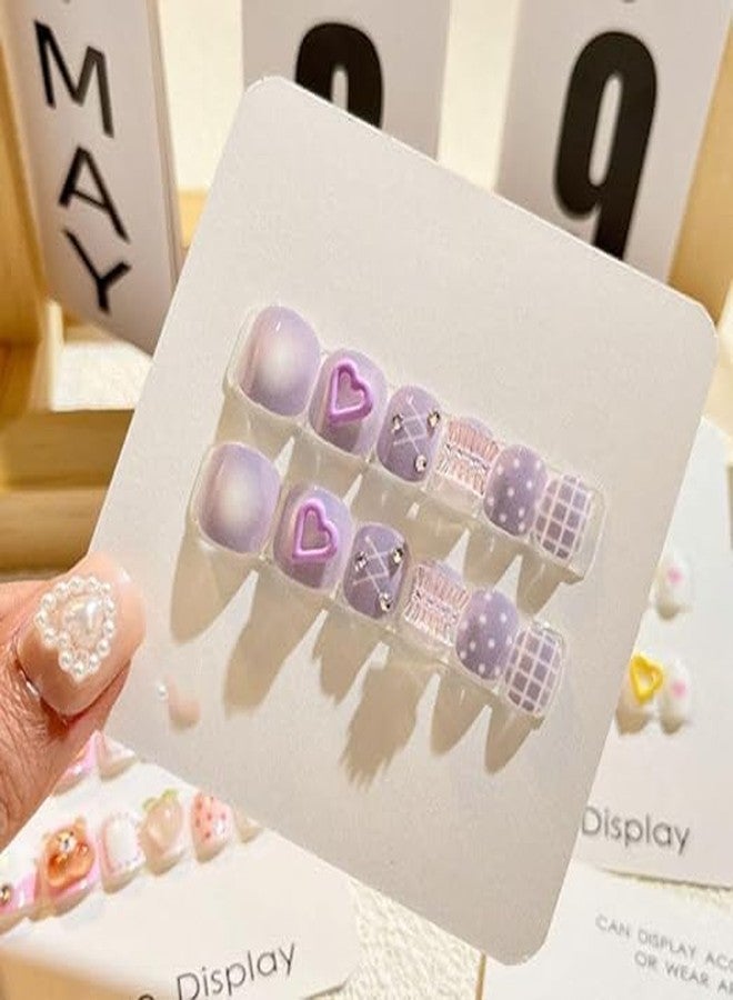 KRIVTEJ Kids Girl Press On nails, Cartoon Kawaii Resin Art Cartoon Design, Press On 12pcs Trendy Nails - Multi Color & Design. (1 Box) - Image 4
