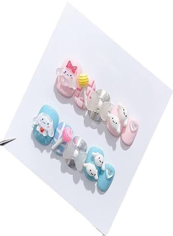 KRIVTEJ Kids Girl Press On nails, Cartoon Kawaii Resin Art Cartoon Design, Press On 12pcs Trendy Nails - Multi Color & Design. (1 Box) - Image 1