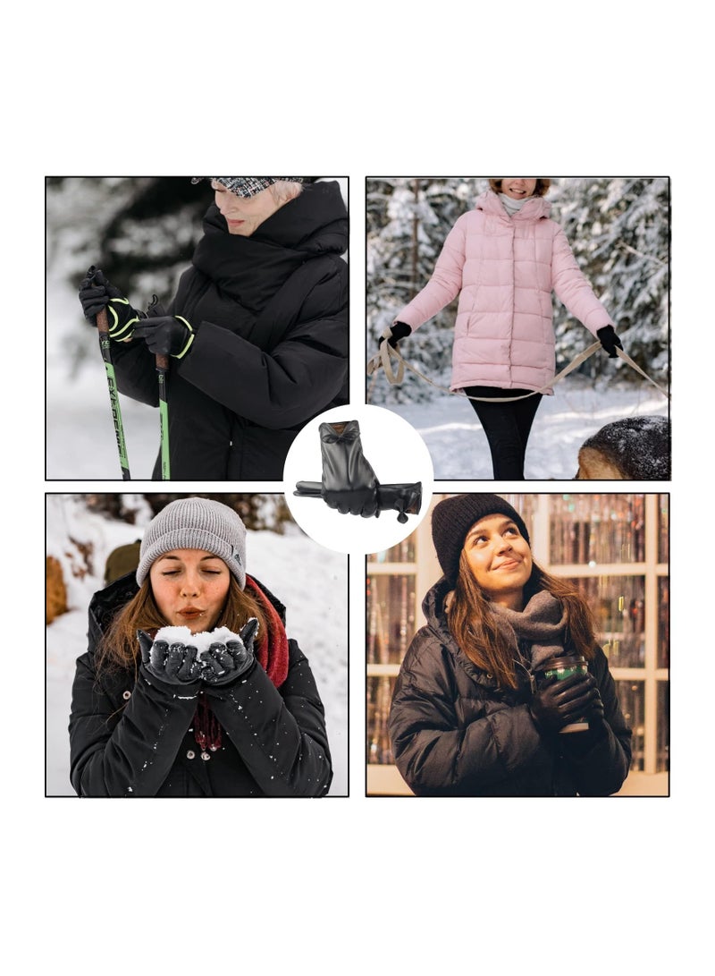 KASTWAVE Leather Gloves for Women, Women PU Leather Touchscreen Gloves Touch Screen Texting Winter Warm Cycling Driving Bowknot Gloves  - Image 3