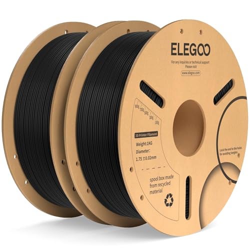 ELEGOO PLA Plus Filament 1.75mm Black 2KG, PLA+ Tougher and Stronger 3D Printer Filament Pro Dimensional Accuracy +/- 0.02mm, 2 Pcs 1kg Spool(2.2lbs) Fits for Most FDM 3D Printers - Image 1