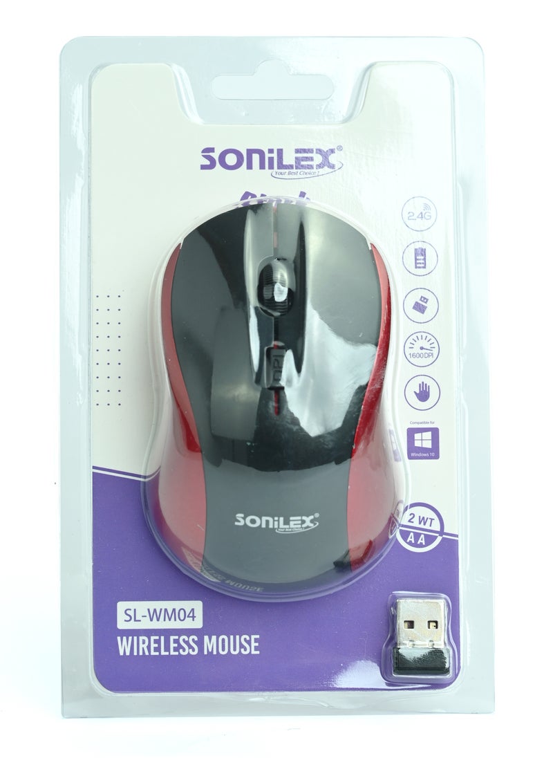 SOniLEX - Wireless Mouse with usb Mini Receiver/Mouse with Optical Tracking, Longer Month Battery Life, Ambidextrous Pc / Mac / Laptop – Black & Red - Image 1