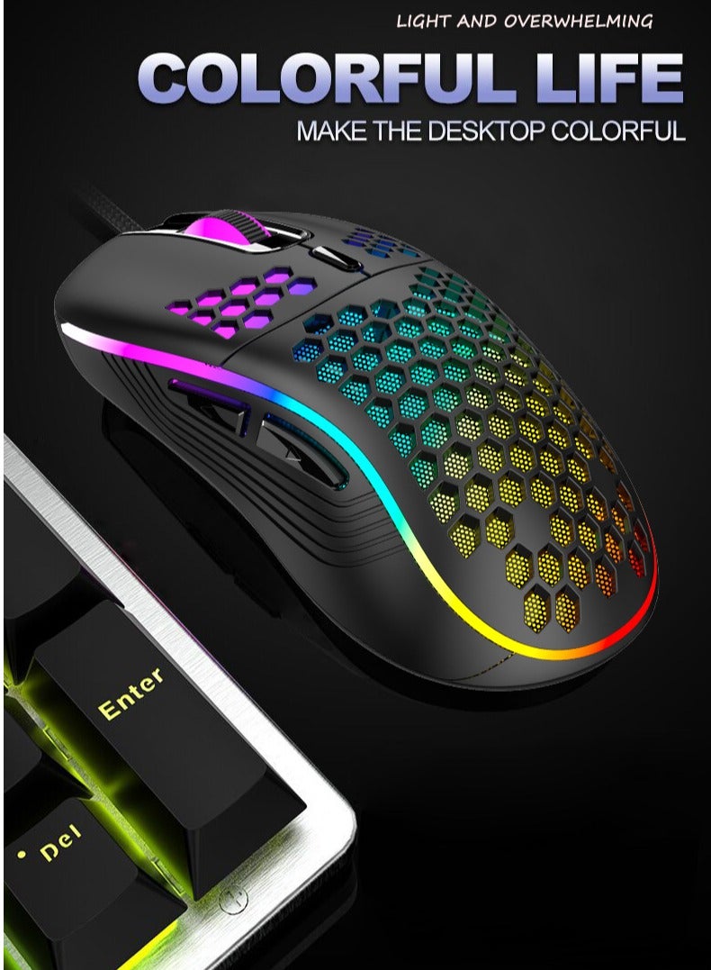 Hugifts Honeycomb RGB Wired Gaming Mouse, Lightweight Design, Ergonomic Grip, Suitable for Desktop, Laptop, Office, Gaming  - Image 1