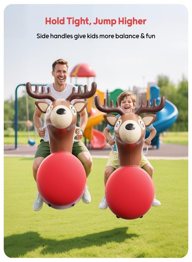 QPAU Inflatable Reindeer Hopper Bouncy Toy 2PCS with Fabric Cover & Pump, Ride On Toys for Kids 5+ & Adults, Christmas Reindeer Inflatable Animal Bouncer, Outdoor Play - Image 3