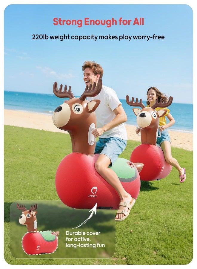 QPAU Inflatable Reindeer Hopper Bouncy Toy 2PCS with Fabric Cover & Pump, Ride On Toys for Kids 5+ & Adults, Christmas Reindeer Inflatable Animal Bouncer, Outdoor Play - Image 4