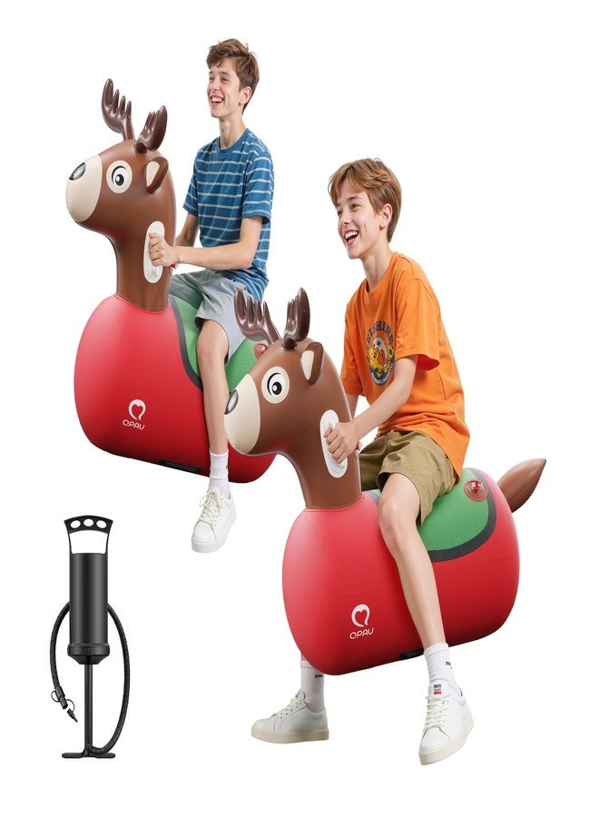QPAU Inflatable Reindeer Hopper Bouncy Toy 2PCS with Fabric Cover & Pump, Ride On Toys for Kids 5+ & Adults, Christmas Reindeer Inflatable Animal Bouncer, Outdoor Play - Image 1