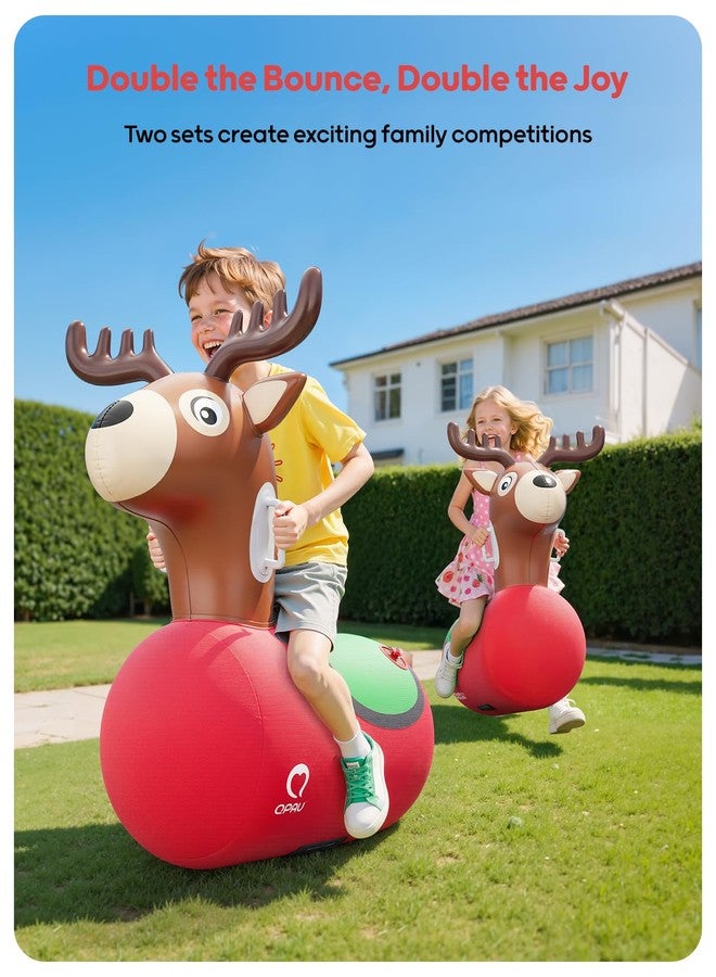QPAU Inflatable Reindeer Hopper Bouncy Toy 2PCS with Fabric Cover & Pump, Ride On Toys for Kids 5+ & Adults, Christmas Reindeer Inflatable Animal Bouncer, Outdoor Play - Image 2
