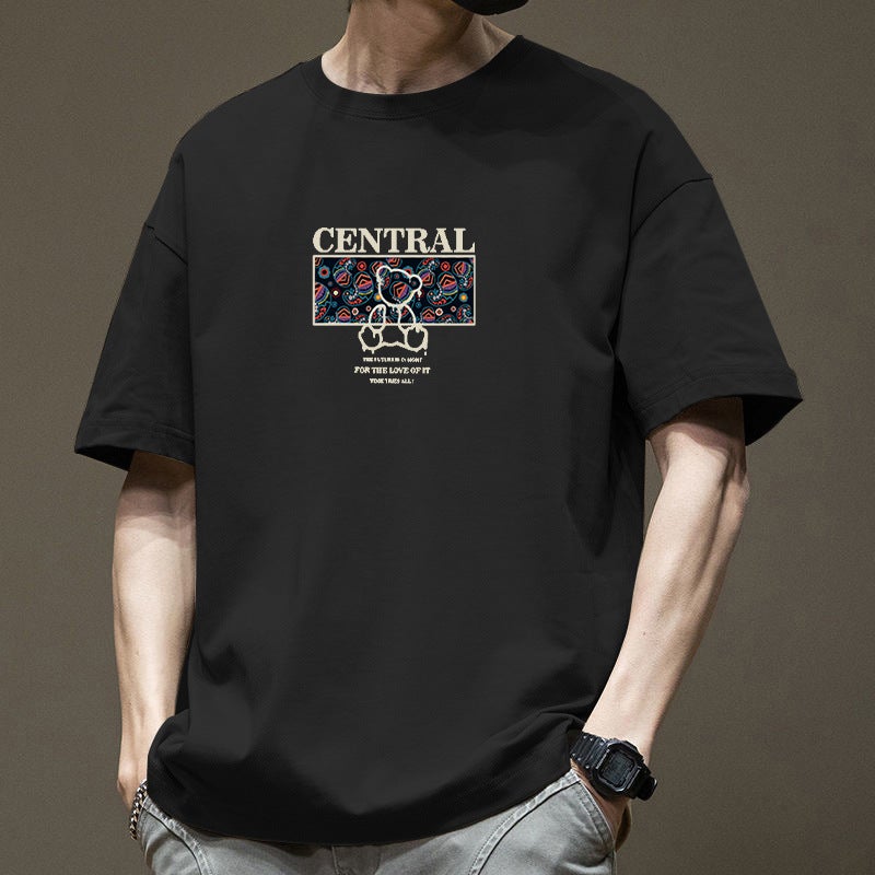 Summer Short-Sleeved T-Shirt Men's Trendy Brand Printed Short Loose Versatile Casual Bottoming Round Neck T-Shirt Top - Image 3