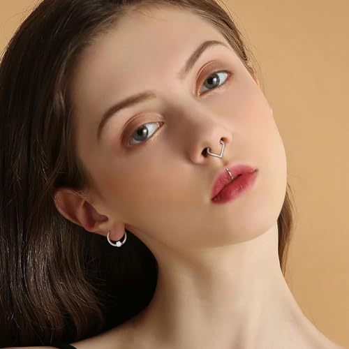 YADOCA 12pcs 16G Septum Rings for Women Men Hypoallergenic Surgical Steel Nose Piercings Jewelry Clicker Hinged Tragus Hoop Earrings CZ Love Nose Ring 8-10mm - Image 5